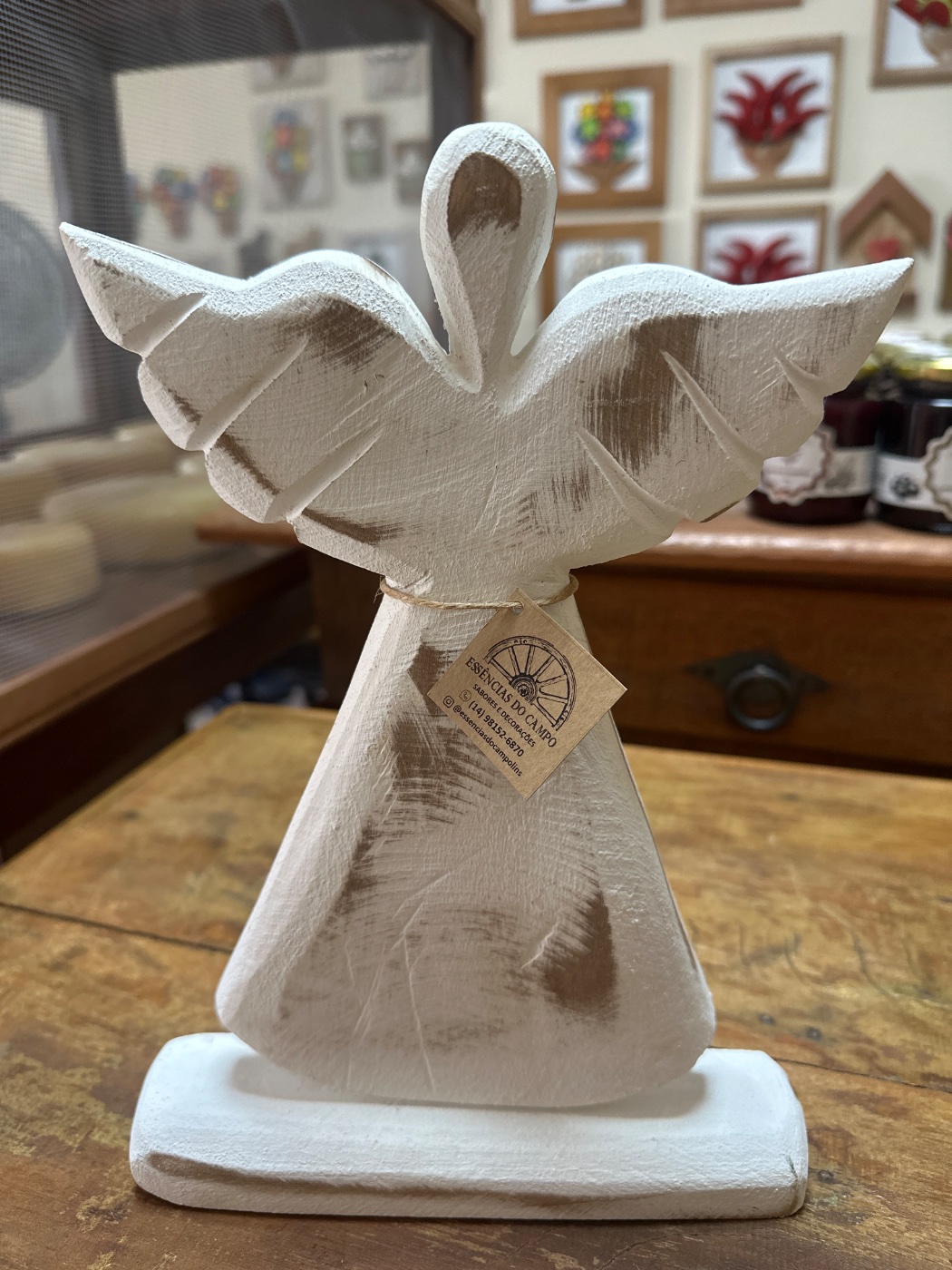 Anjo Madeira Branco Peroba 26cm